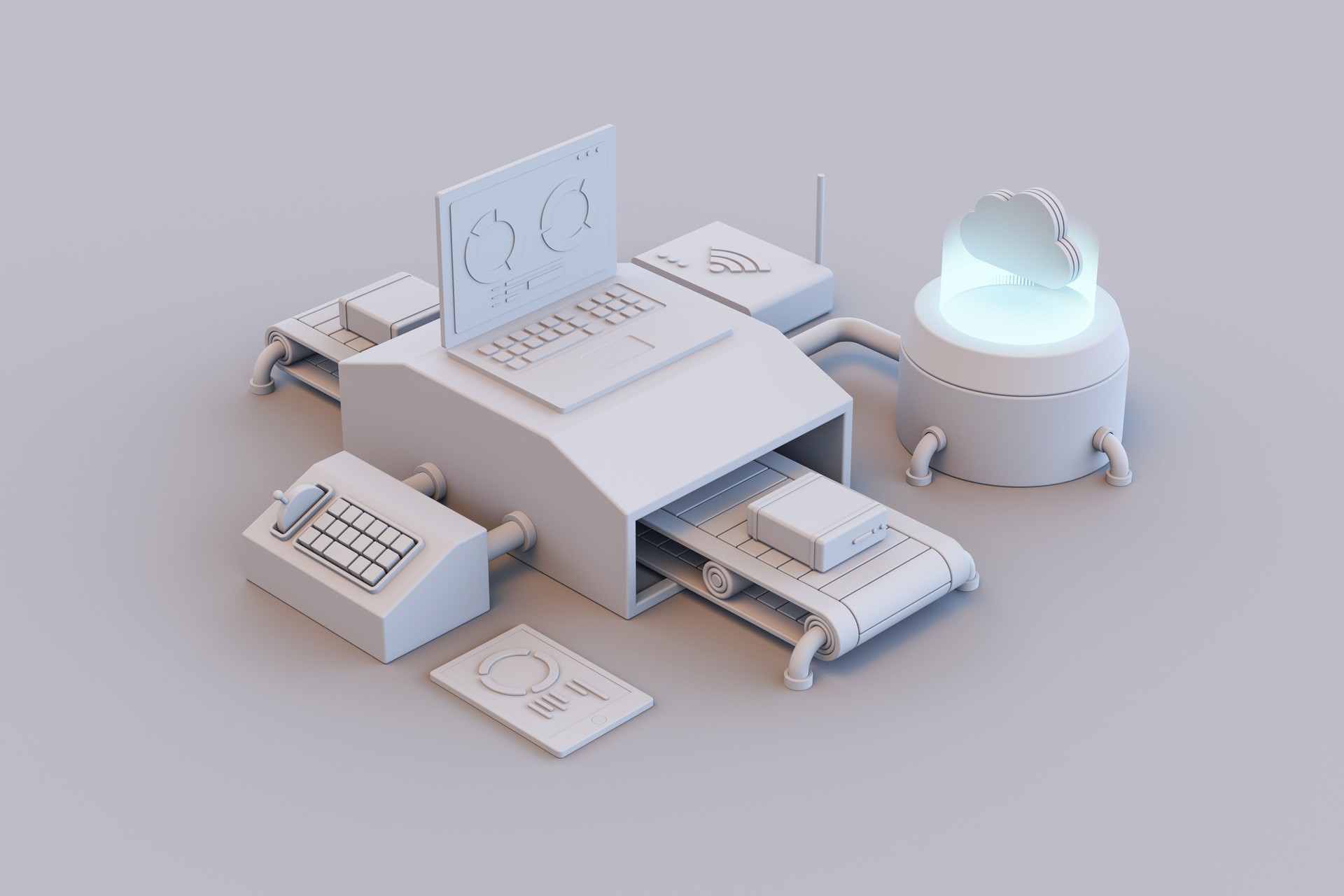 3D rendering of concept with factory, cloud 3d icon, data protection