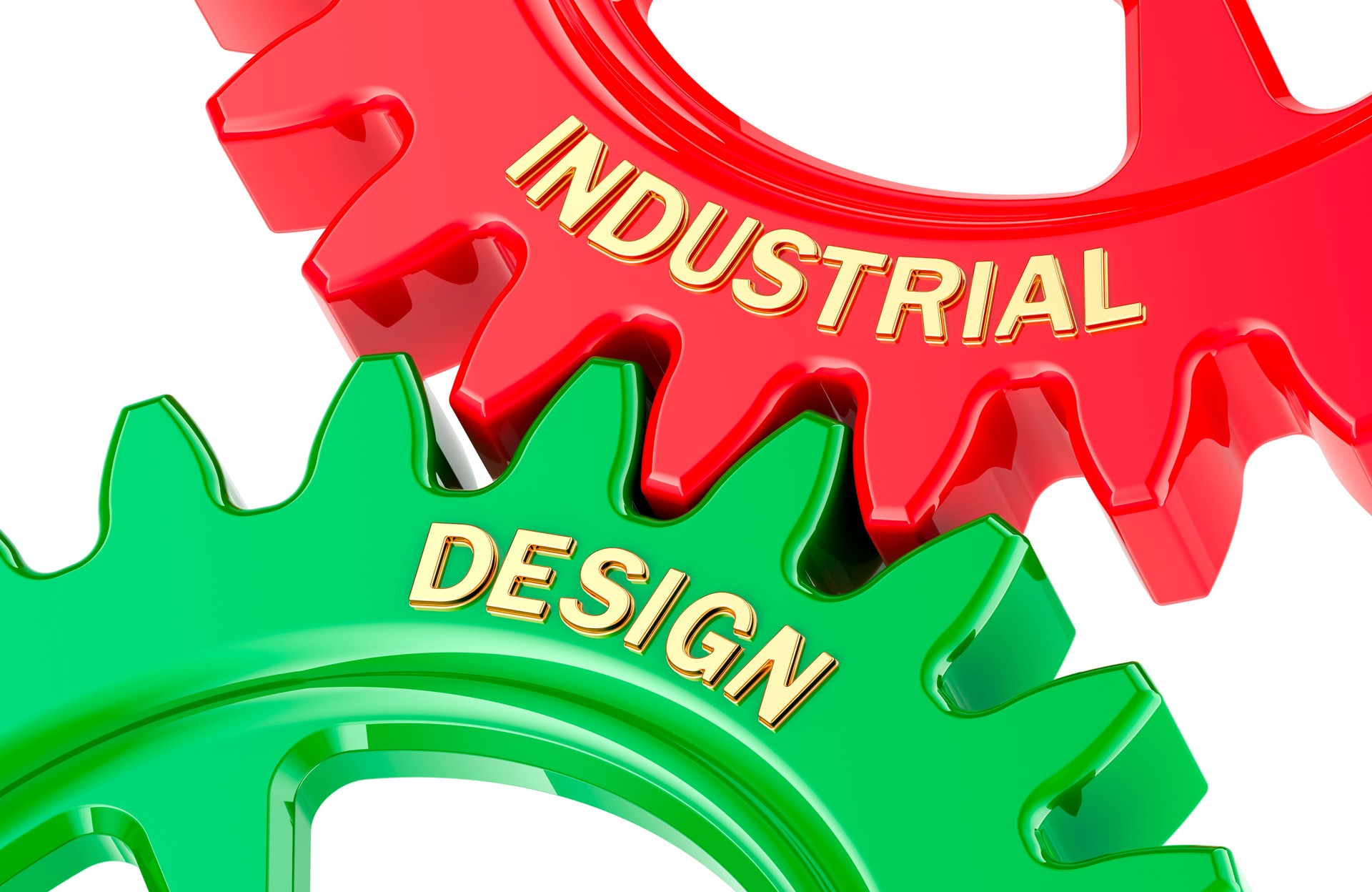 Industrial Design concept with colored gearwheels. 3D rendering